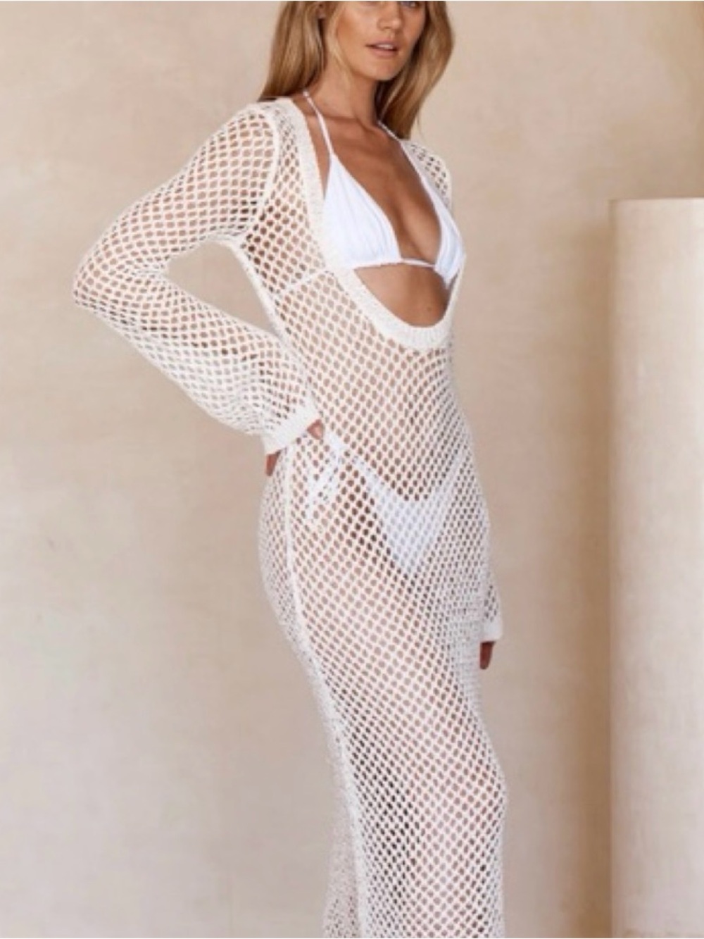 blue NWT $198 Monday Swimwear BLUE Open-Knit Maxi Cover-Up